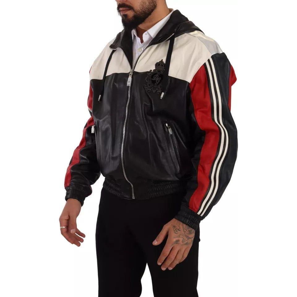 جاكيت دولتشي آند غابانا المصنوع من الجلد الأسود مع غطاء للرأس