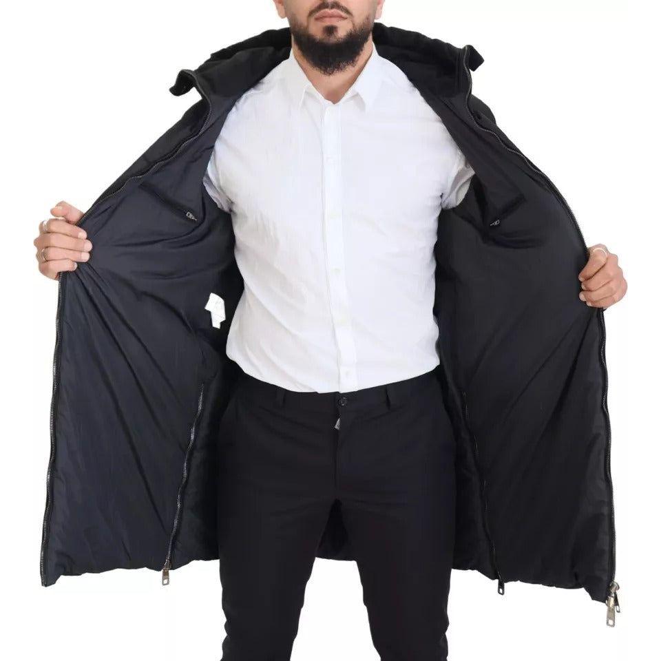 معطف باركا أسود من النايلون بغطاء رأس شتوي من دولتشي آند غابانا