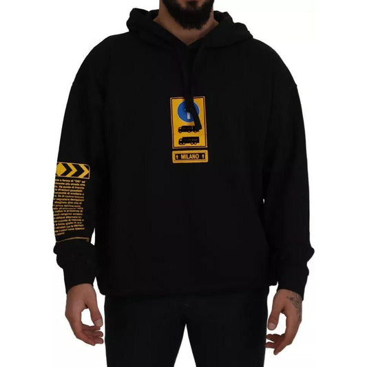 Dolce & Gabbana Black Cotton Logo Hooded Sweatshirt Sweater Dolce & Gabbana Black