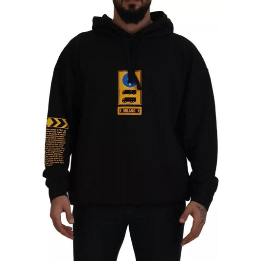 Dolce & Gabbana Black Cotton Logo Hooded Sweatshirt Sweater Dolce & Gabbana Black