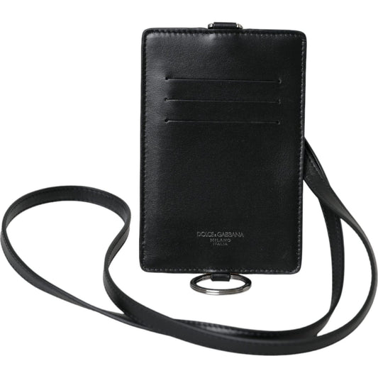 Dolce & Gabbana Black Calf Leather Lanyard Logo Card Holder Men Wallet Dolce & Gabbana Dark Slate Gray