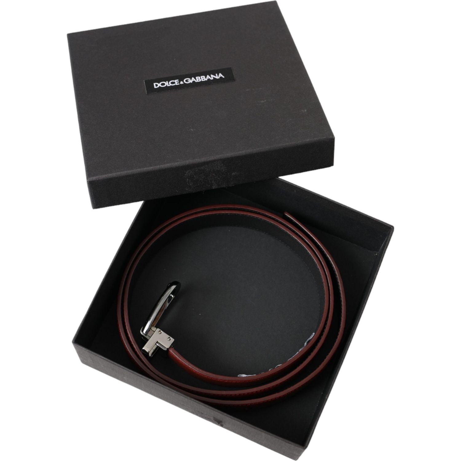 حزام دولتشي آند غابانا للرجال مصنوع من الجلد البني ومشبك معدني فضي