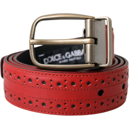 Dolce & Gabbana Red Perforated Leather Metal Buckle Belt Men Dolce & Gabbana Sienna