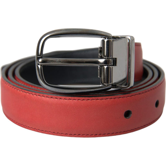 Dolce & Gabbana Red Leather Silver Metal Buckle Belt Men Dolce & Gabbana Sienna