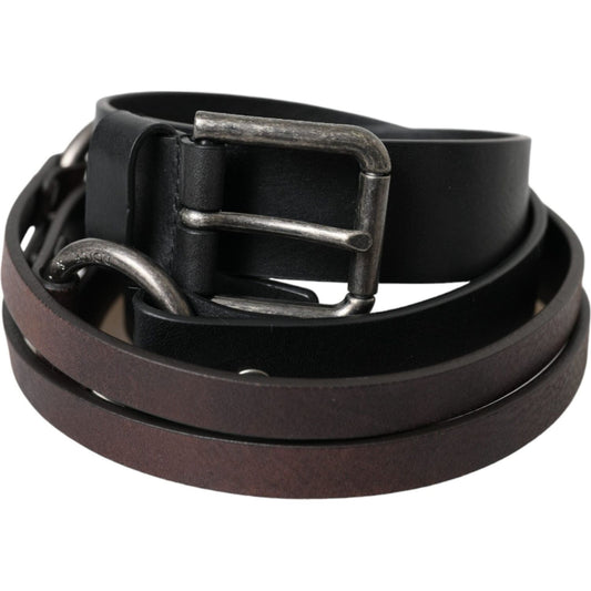 Dolce & Gabbana Black Brown Leather Silver Metal Buckle Belt Dolce & Gabbana Dark Slate Gray