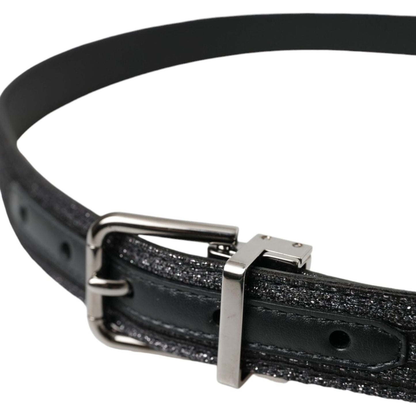 Dolce & Gabbana Black Jacquard Stripes Silver Metal Buckle Belt