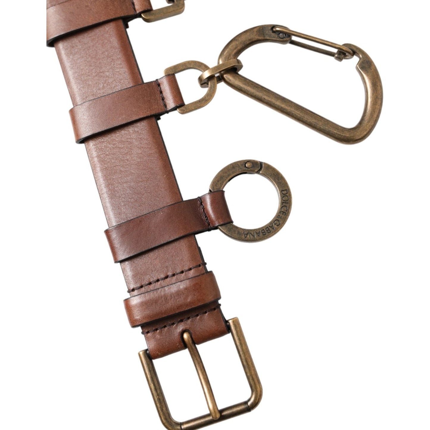Dolce & Gabbana Brown Calf Leather Gold Metal Buckle Belt Men