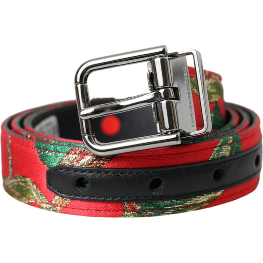 Dolce & Gabbana Red Leather Jacquard Silver Metal Buckle Belt Dolce & Gabbana Dark Slate Gray