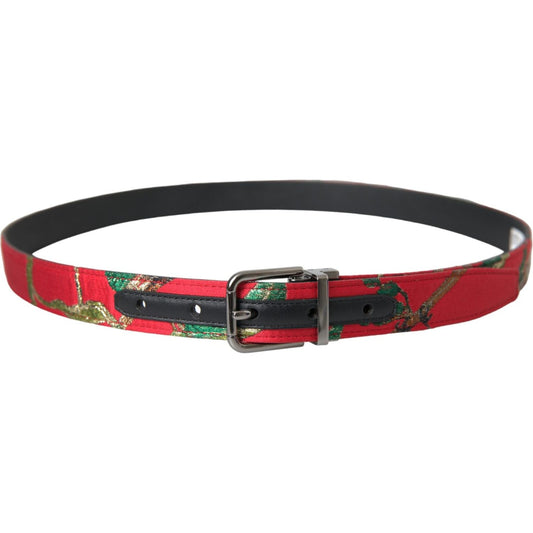 Dolce & Gabbana Red Leather Jacquard Silver Metal Buckle Belt Dolce & Gabbana Dark Slate Gray