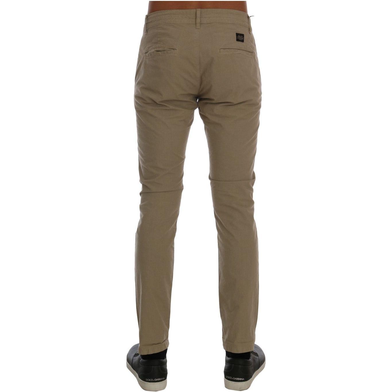 Daniele Alessandrini Beige Cotton Stretch Slim Fit Chinos