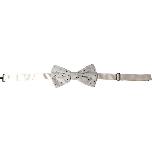 Dolce & Gabbana White Black Polka Dot Polyester Bow Tie Men Dolce & Gabbana Gray