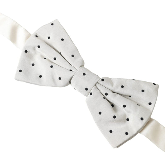 Dolce & Gabbana White Black Polka Dot Polyester Bow Tie Men Dolce & Gabbana Light Gray