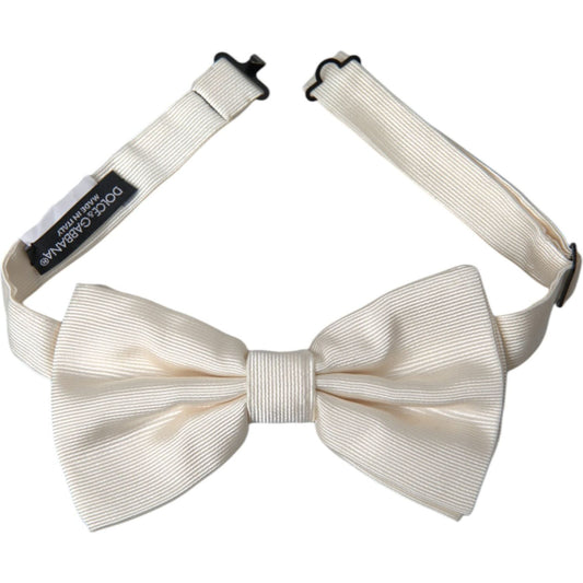Dolce & Gabbana Off White Silk Adjustable Neck Men Bow Tie Dolce & Gabbana Light Gray