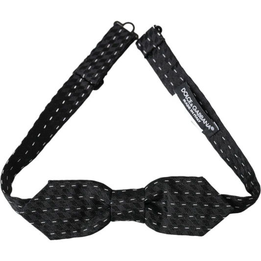 Dolce & Gabbana Black White Stitched Silk Men Neck Bow Tie Dolce & Gabbana Dark Slate Gray