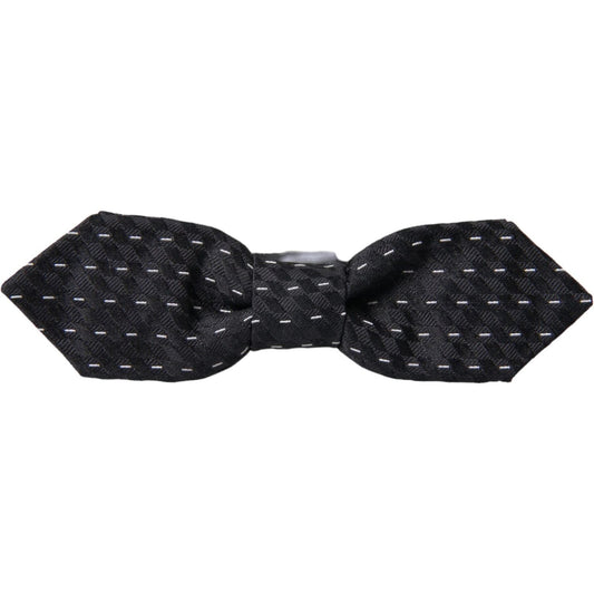 Dolce & Gabbana Black White Stitched Silk Men Neck Bow Tie Dolce & Gabbana Dark Slate Gray
