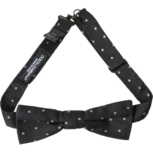 Dolce & Gabbana Black White Polka Dot Silk Men Neck Bow Tie Dolce & Gabbana Dark Slate Gray