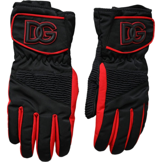 Dolce & Gabbana Black Red Nylon Wrist Length Gloves Dolce & Gabbana Black