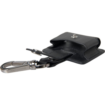 Dolce & Gabbana Black Plain Leather Silver Metal Airpods Case