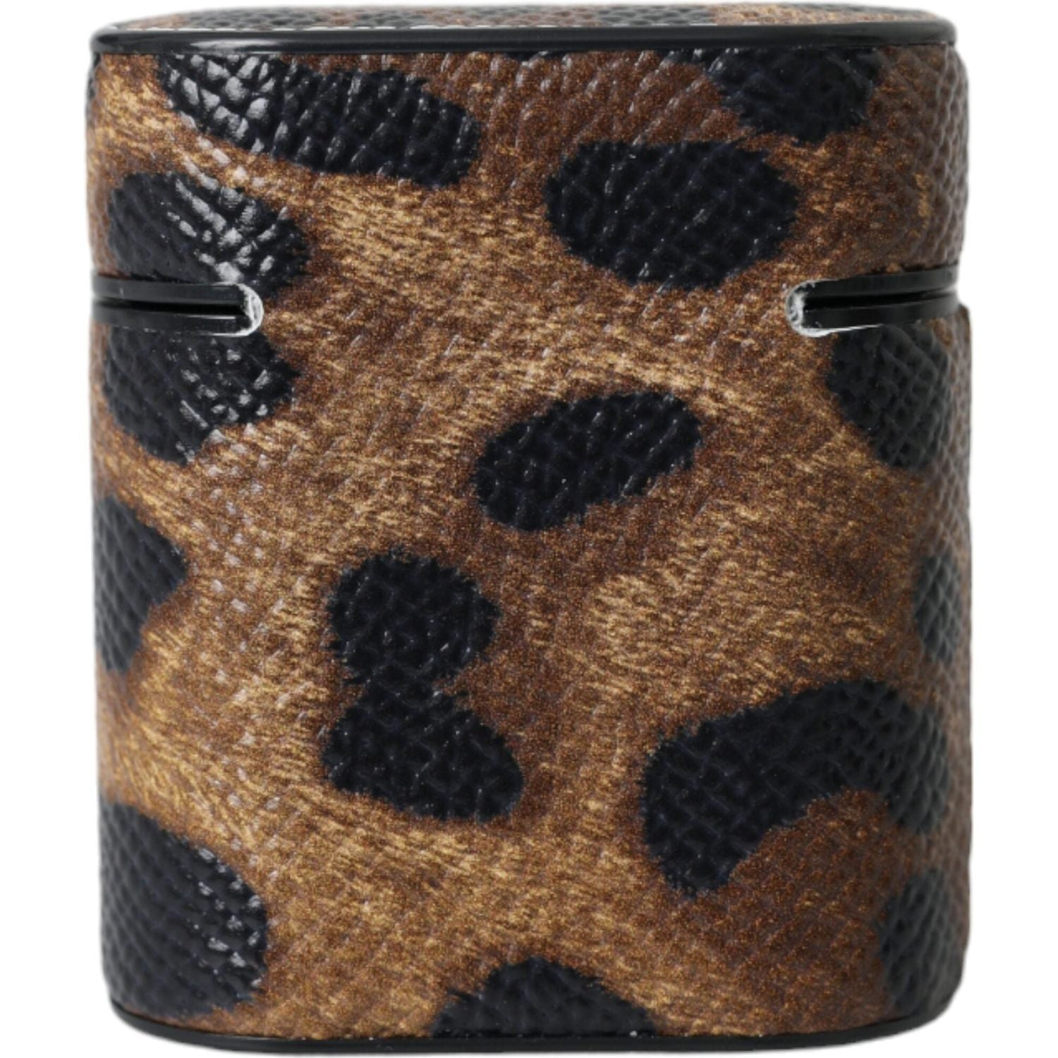 حافظة سماعات Airpods من Dolce &amp; Gabbana مصنوعة من جلد العجل باللون البني مع لوحة معدنية بشعار