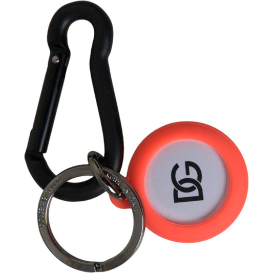 Dolce & Gabbana Red Orange Rubber DG Logo Round Metal Keyring Keychain Dolce & Gabbana Black