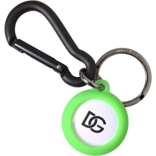 Dolce & Gabbana Green Rubber DG Logo Round Brass Metal Keyring Keychain Dolce & Gabbana Dark Slate Gray