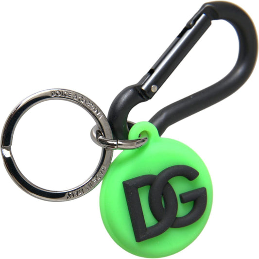 Dolce & Gabbana Green Rubber DG Logo Round Brass Metal Keyring Keychain Dolce & Gabbana Dark Slate Gray