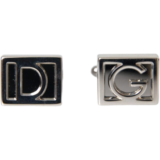 Dolce & Gabbana Silver Plated Metal Brass DG Logo Pin Cufflinks Cufflinks Dolce & Gabbana Dark Slate Gray