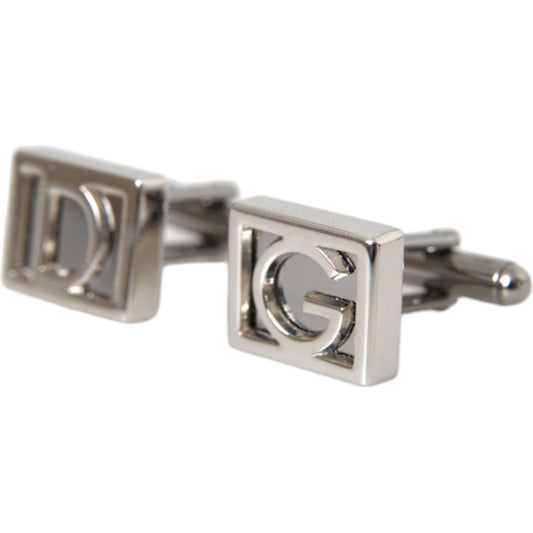 Dolce & Gabbana Silver Plated Metal Brass DG Logo Pin Cufflinks Cufflinks Dolce & Gabbana Rosy Brown