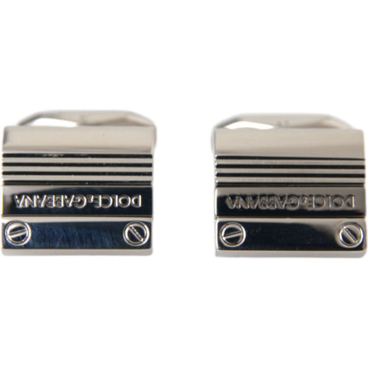 Dolce & Gabbana Silver Plated Metal Brass DG Logo Pin Cufflinks Cufflinks Dolce & Gabbana Dark Gray