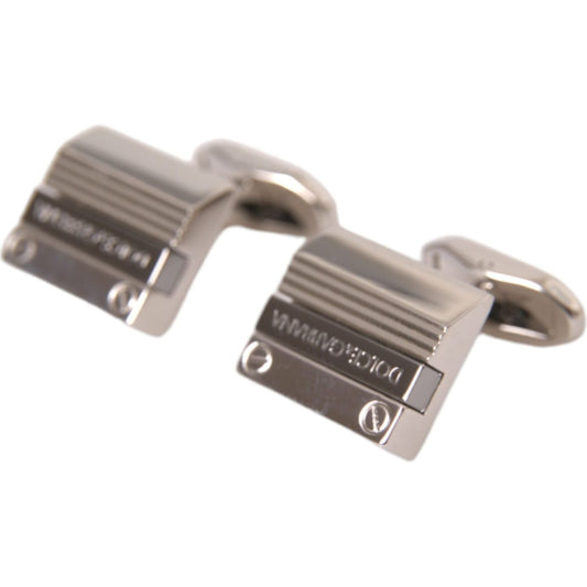 Dolce & Gabbana Silver Plated Metal Brass DG Logo Pin Cufflinks Cufflinks Dolce & Gabbana Slate Gray