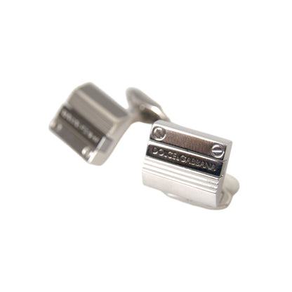 Dolce & Gabbana Silver Plated Metal Brass DG Logo Pin Cufflinks