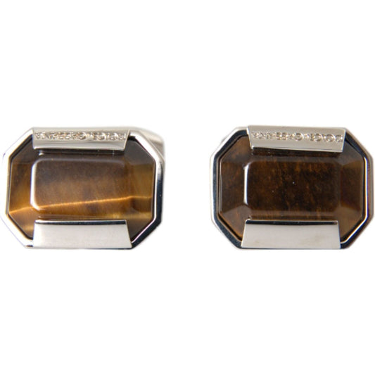 Dolce & Gabbana Silver Plated Brass Pin Crystal Cufflinks Cufflinks Dolce & Gabbana Dark Olive Green