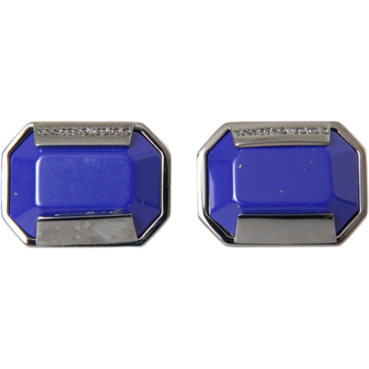 Dolce & Gabbana Silver Plated Brass Pin Crystal Cufflinks Cufflinks Dolce & Gabbana Dark Slate Blue