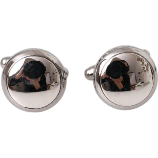 Dolce & Gabbana Silver Plated Brass Round Pin Men Cufflinks Cufflinks Dolce & Gabbana Dark Gray