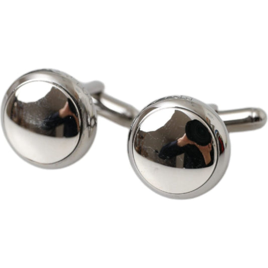 Dolce & Gabbana Silver Plated Brass Round Pin Men Cufflinks Cufflinks Dolce & Gabbana Gray