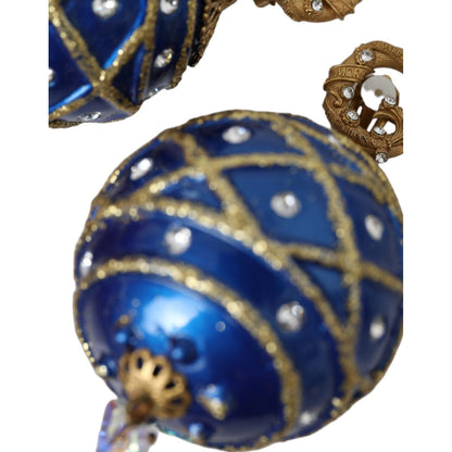 Dolce & Gabbana Gold Brass Blue Dangle Christmas Ball Crystal Clip On Earrings Earrings