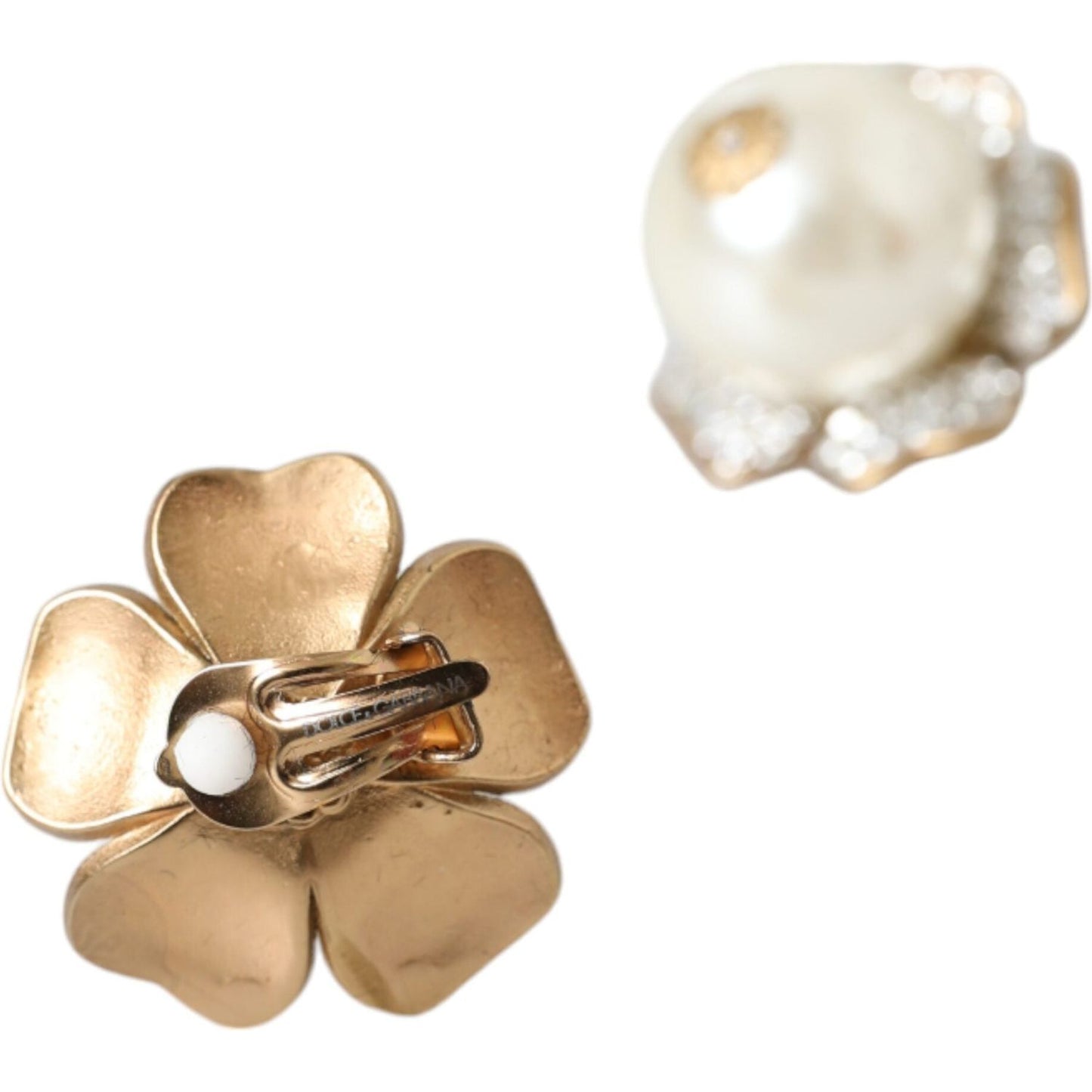 Dolce & Gabbana Gold Tone Maxi Faux Pearl Floral Clip-on Jewelry Earrings