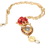 Dolce & Gabbana Gold BrassChain Sacred Heart Rose Crystal Charm Necklace Necklace Dolce & Gabbana Tan