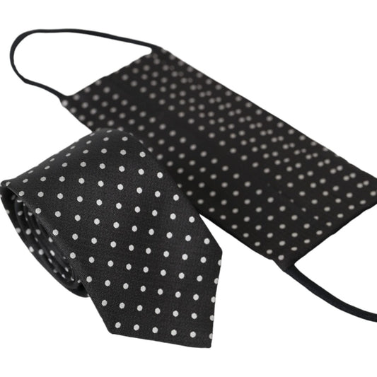 Dolce & Gabbana Black White Polka Dots 100% Silk Necktie Face Mask Dolce & Gabbana Dark Slate Gray
