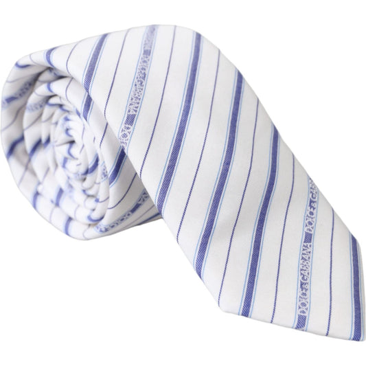 Dolce & Gabbana White Blue Stripes Silk Adjustable Tie Dolce & Gabbana Light Gray
