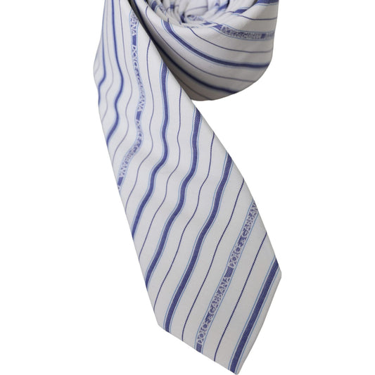 Dolce & Gabbana White Blue Stripes Silk Adjustable Tie Dolce & Gabbana Gray