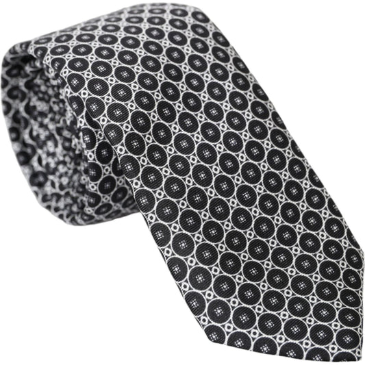 Dolce & Gabbana Black White Patterned Silk Adjustable Men Tie Dolce & Gabbana Dark Slate Gray