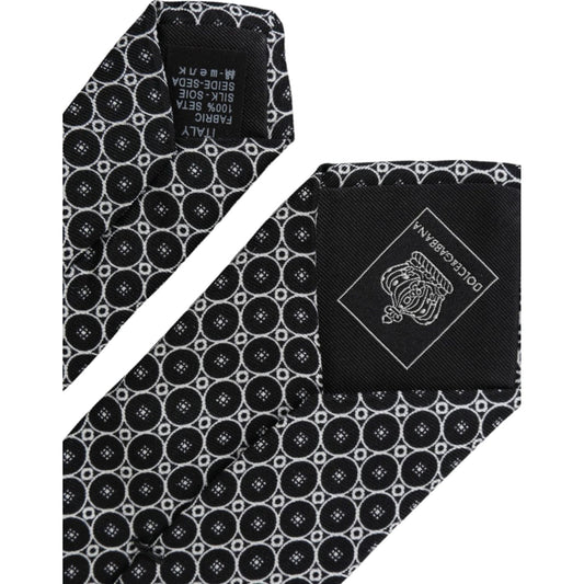 Dolce & Gabbana Black White Patterned Silk Adjustable Men Tie Dolce & Gabbana Black