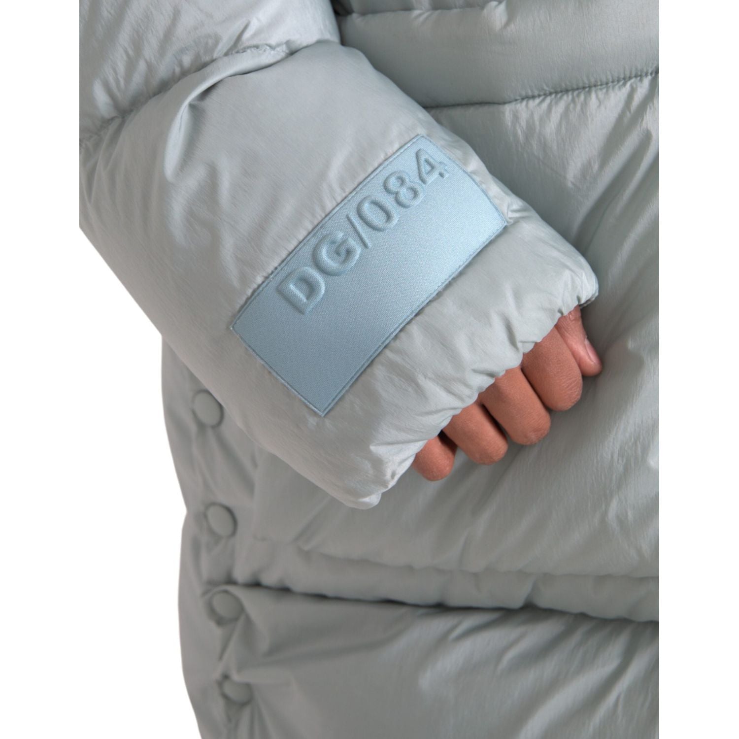 جاكيت منفوخ مبطن بغطاء رأس من دولتشي آند غابانا أزرق فاتح للرجال