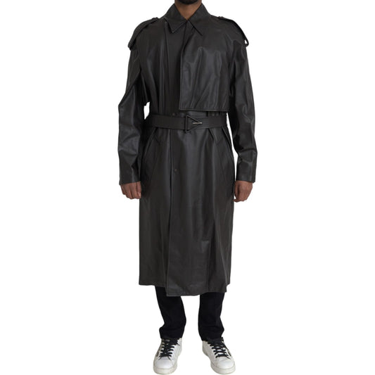 Bottega Veneta Black Matte Waterproof Leather Coat Jacket Bottega Veneta Dark Slate Gray