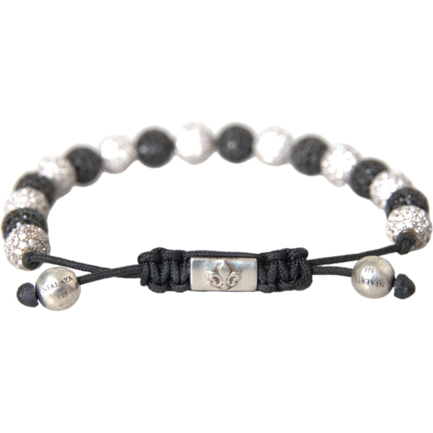 Nialaya CZ Crystal Ball Black White Beaded Bracelet