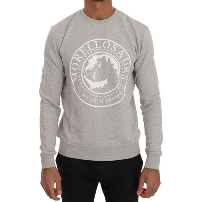 Frankie Morello Gray Cotton Crewneck Pullover Sweater