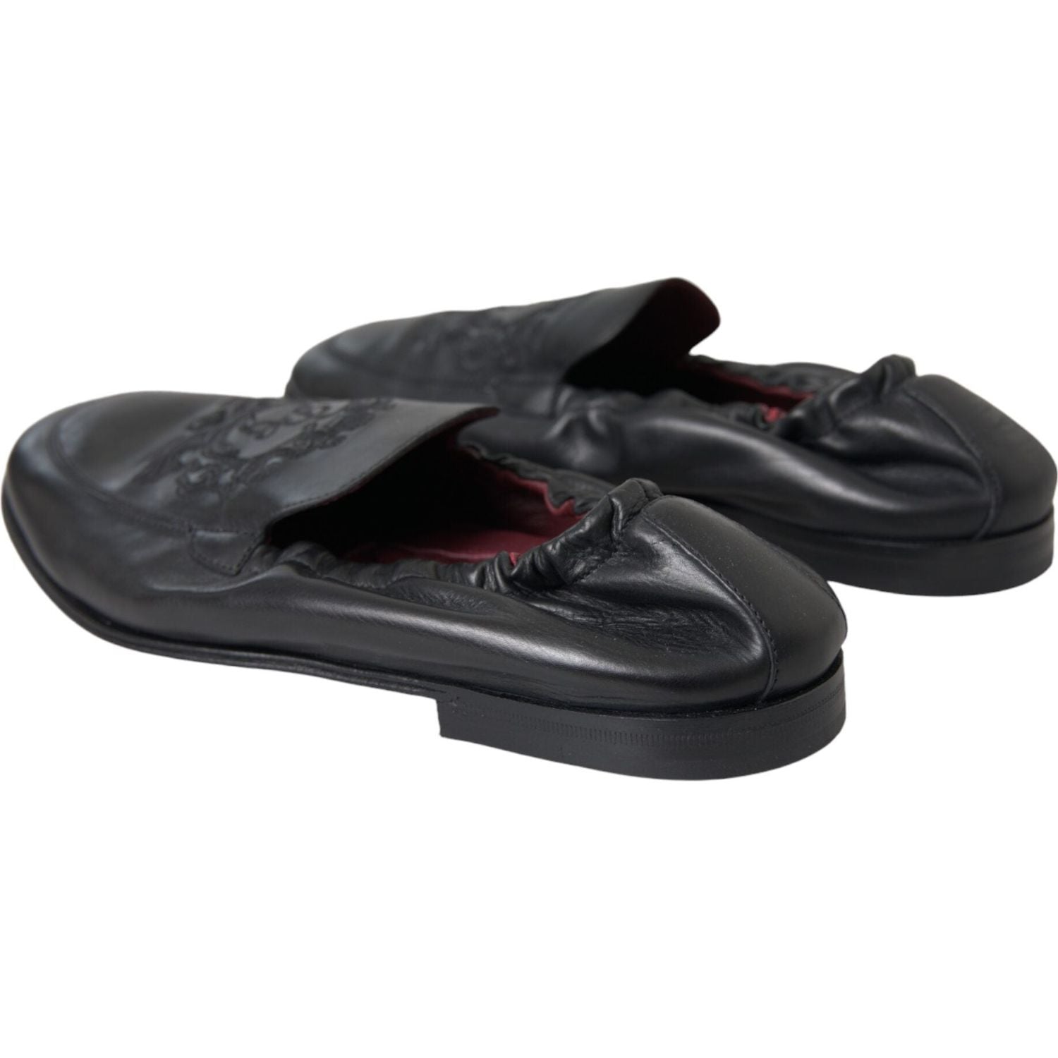 حذاء رسمي رجالي من الجلد بشعار دولتشي آند غابانا مطرز باللون الأسود