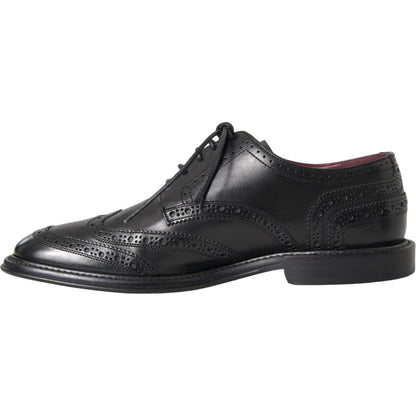 Dolce & Gabbana Black Leather Oxford Wingtip Formal Men Shoes
