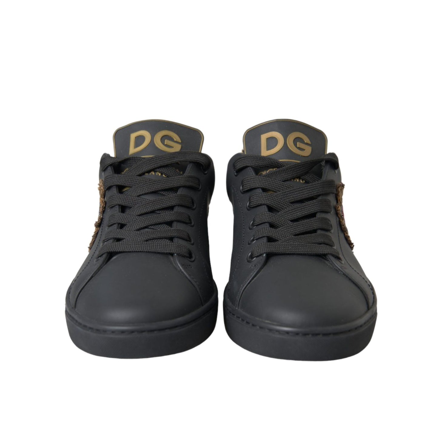 Dolce & Gabbana Black Leather Heart Embellished Sneakers Shoes